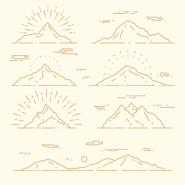 Встановити гори Векторні ілюстрації лінійний стиль — стоковий вектор