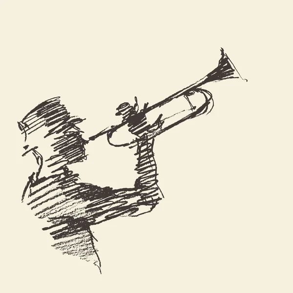 Affiche de jazz Homme jouant de la trompette dessin — Image vectorielle