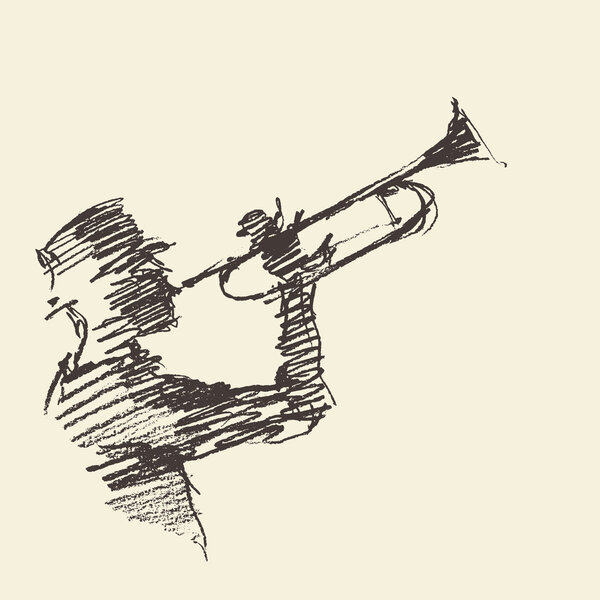 Jazz poster Man playing trumpet drawn sketch