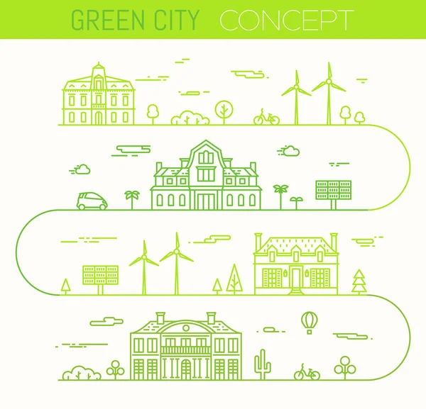 Zöld város eco infographic ilinear stílus vektor — Stock Vector