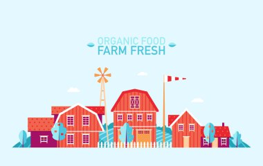 Farm landscape flat organic food fresh vector clipart