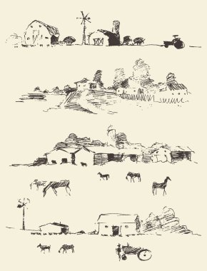 Kırsal kırsal manzara alanları hills çizilmiş