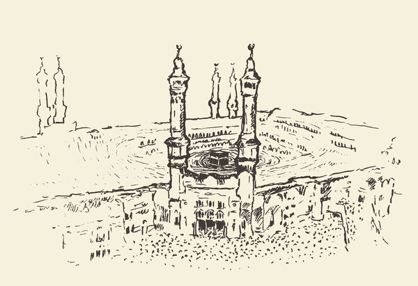Holy Kaaba Mecca Saudi Arabia muslim vector drawn