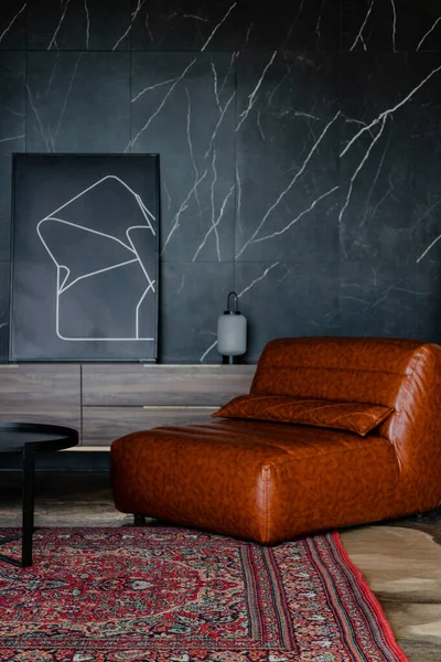 Sofa Kulit Coklat Ruang Tamu Modern — Stok Foto