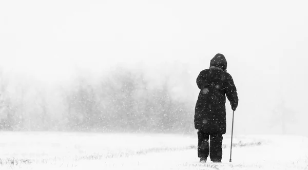 Kar blizzard yaşlı kadın — Stok fotoğraf