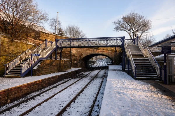 Χιόνι σε σιδηροδρομική γραμμή, Βόρεια Αγγλία — Φωτογραφία Αρχείου