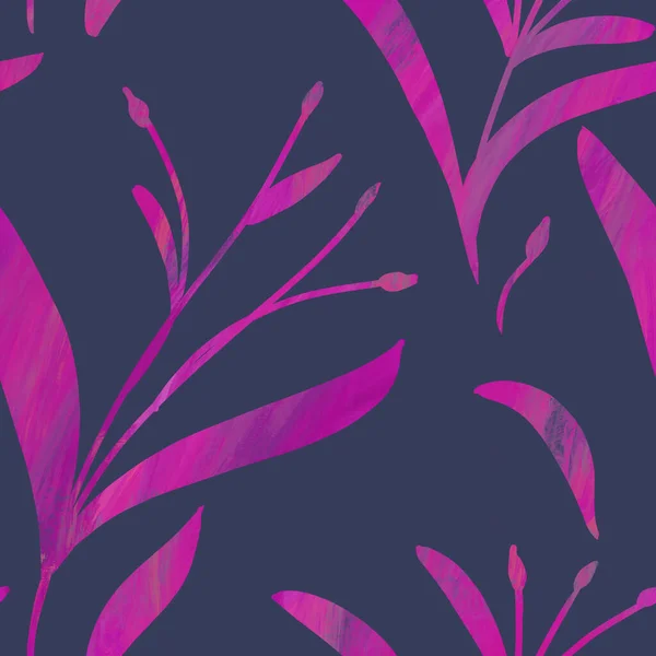 Nahtloses Muster Mit Handgezeichneten Leuchtend Violetten Verzweigungen Auf Blaugrauem Hintergrund — Stockfoto