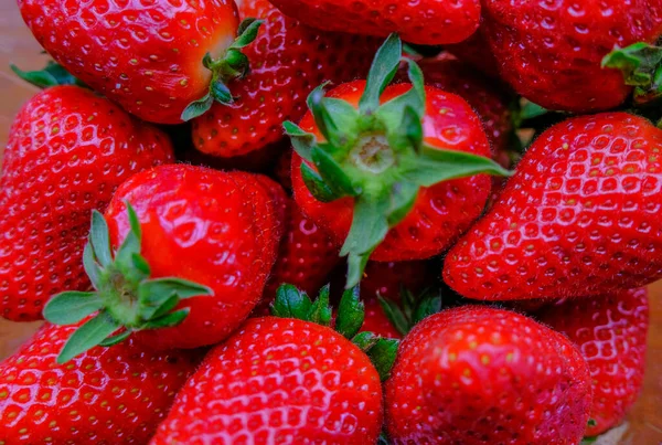 Bund Reife Erdbeeren Schachtel Großaufnahme Ansicht Von Oben Sommerkonzept Gesunde — Stockfoto