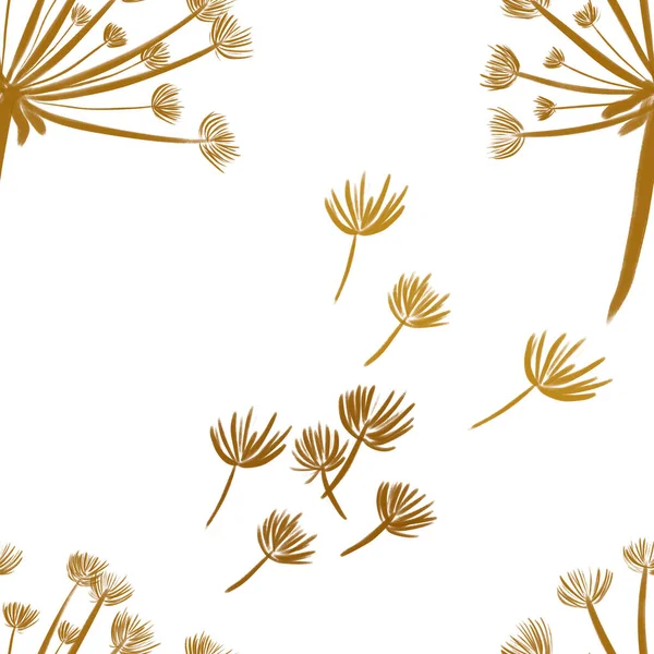 Nahtloses Muster Mit Handgezeichnetem Gelb Mit Abfallenden Löwenzahn Auf Weißem — Stockfoto