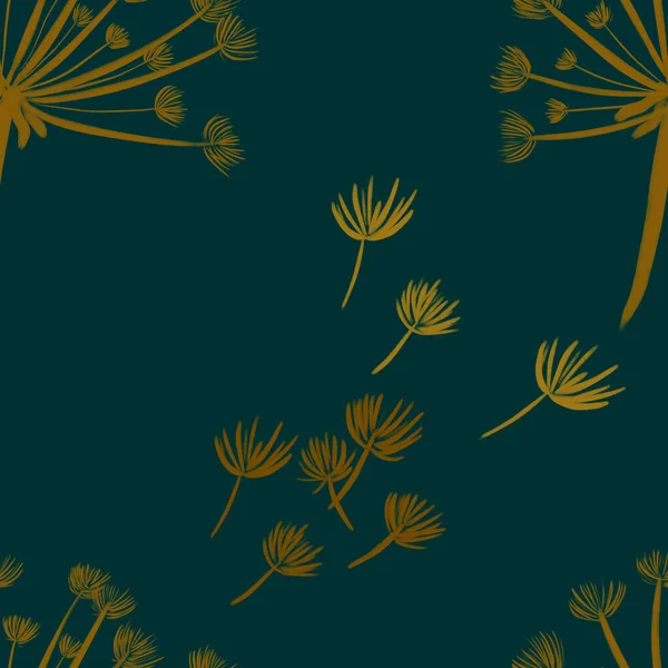 Naadloos Patroon Met Handgetekend Geel Met Gradiënt Paardebloemen Blauwe Achtergrond — Stockfoto
