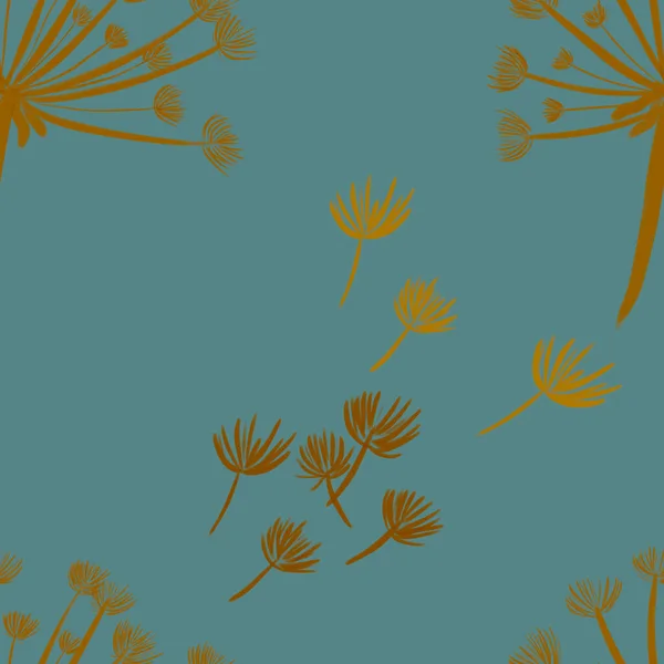 Nahtloses Muster Mit Handgezeichnetem Gelb Mit Abfallenden Löwenzahn Auf Blauem — Stockfoto