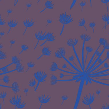 Kahverengi arka planda elle çizilmiş neon rengi karahindiba desenleri var. paketleme, duvar kağıdı, tekstil, mutfak, çatal bıçak, moda tasarımı