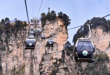 Hunan, China: FEB 29, 2016. Tianmen Shan cable car is the longes