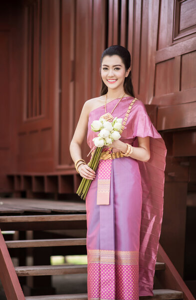 Beautiful Thai girl in Thai traditional costume
