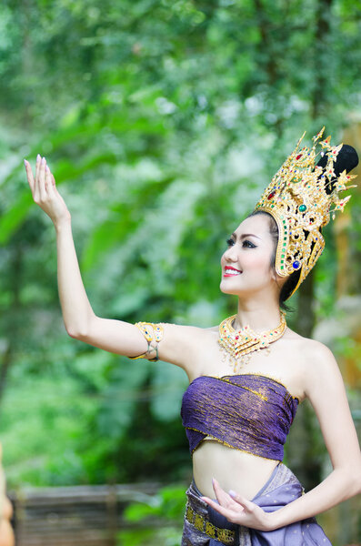 Beautiful Thai girl in Thai traditional costume