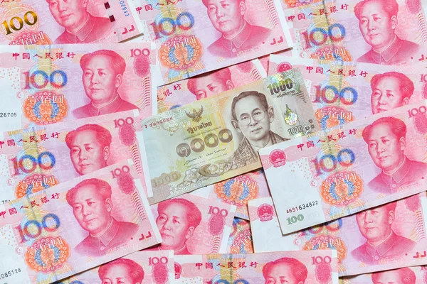 Yuan or RMB, Chinese Currency and Thai baht Royalty Free Stock Photos