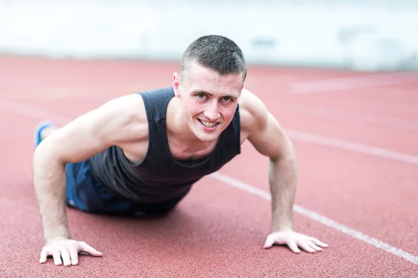 Handsome fit man exercising push up — Stock Photo, Image