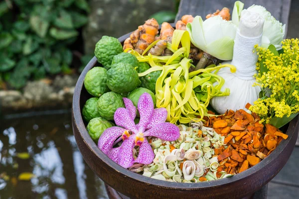 Ensemble traditionnel thaïlandais à base de plantes pour SPA — Photo