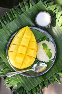 Tatlı bir dizi, yapışkan pirinç ile mango 