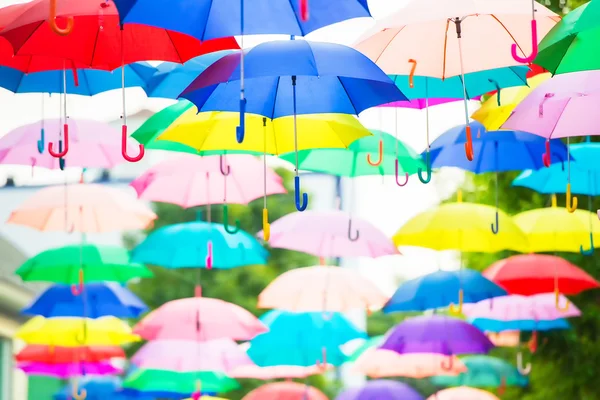 Colorful umbrellas hanging — Stock Photo, Image