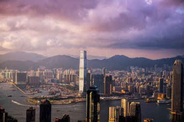 HONG KONG - JUNE 08, 2015: skyline of Hong Kong from Victoria Pe