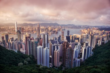 HONG KONG - JUNE 08, 2015: skyline of Hong Kong from Victoria Pe