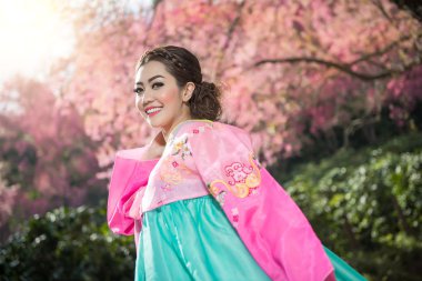 Hanbok: the traditional Korean dress and beautiful Asian girl wi