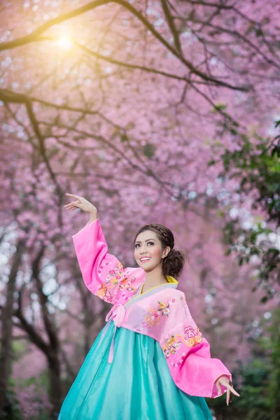 Hanbok: the traditional Korean dress and beautiful Asian girl wi — 스톡 사진