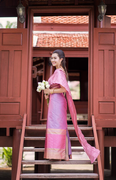 Beautiful Thai girl in Thai traditional costume
