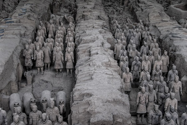 The Terracotta Army or the "Terra Cotta Warriors and Horses" buried in the pits next to the Qin Shi Huang's tomb in 210-209 BC. October 24, 2015 in Xian of Shaanxi Province, China.