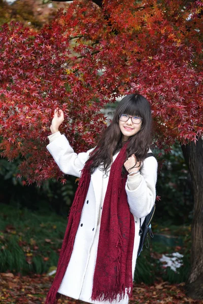 Sonbaharda genç Çinli kadın — Stok fotoğraf