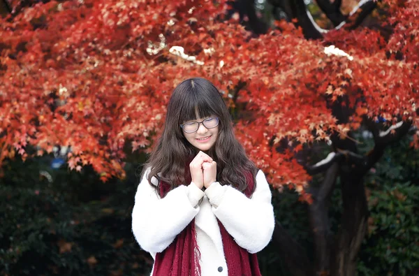 Young Chinese woman in autumn — Stockfoto