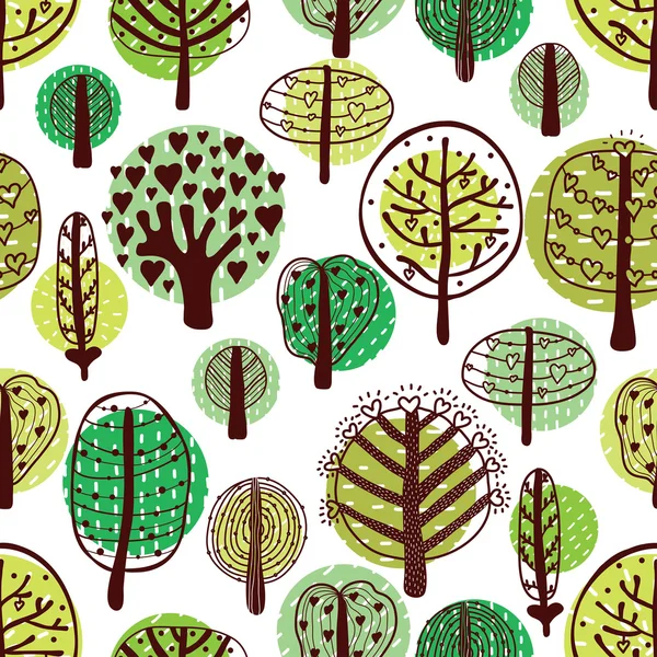 Lente groene bomen patroon — Stockvector