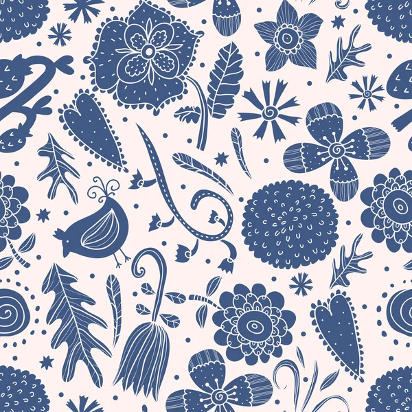 Lindo patrón con flores y pájaros — Archivo Imágenes Vectoriales