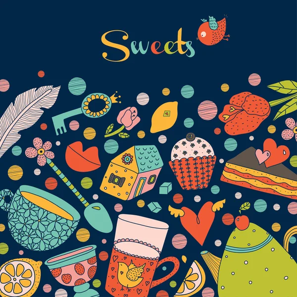 Teatime schattig briefkaart — Stockvector