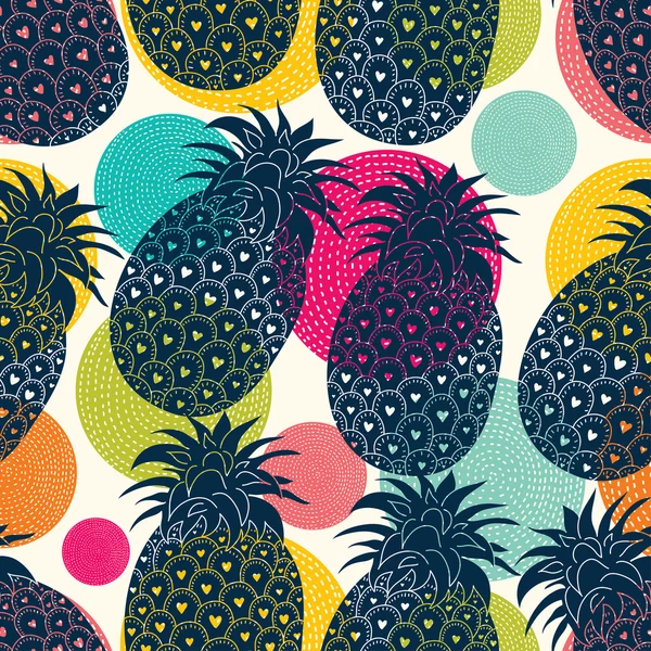 Ananas och prickiga mönster — Stock vektor