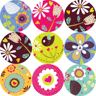 çiçek ve kuş olan daireler.