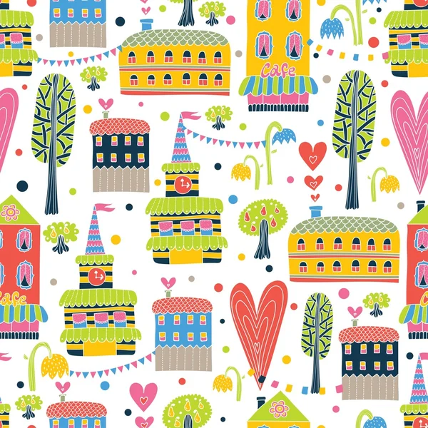 Happy town Seamless pattern. — Stock Vector