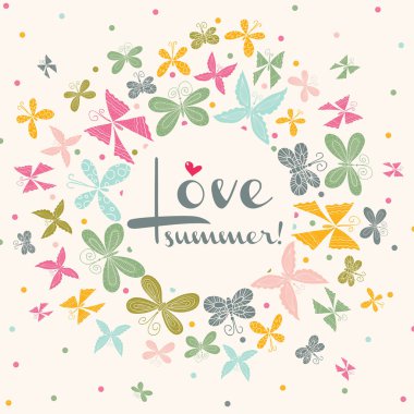 Kelebekler ile sevimli yaz kartpostal