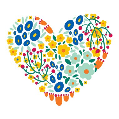 Karikatür çiçekli sevimli çiçek kalbi. Vektör illüstrasyonu.