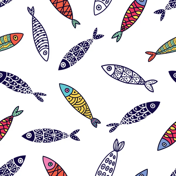 Joli Poisson Des Enfants Coloriage Motif Sans Couture Peut Être — Image vectorielle