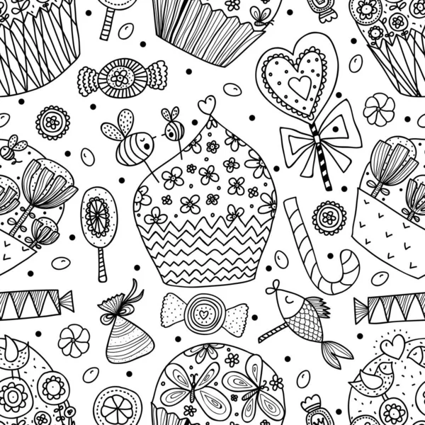 Joli Cupcake Coloriage Motif Sans Couture Peut Être Utilisé Pour — Image vectorielle