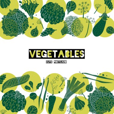 Puantiyeler ve sebzeler. Hoş dekoratif kart..