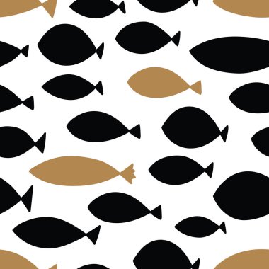 Tatlı altın ve siyah balık. Çocuk geçmişi. Kusursuz desen. Tekstil endüstrisinde, kağıt, arkaplanda, koleksiyon defterinde kullanılabilir.