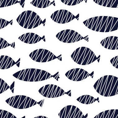 Şirin balık. Çocuk geçmişi. Kusursuz desen. Tekstil endüstrisinde, kağıt, arkaplanda, koleksiyon defterinde kullanılabilir.