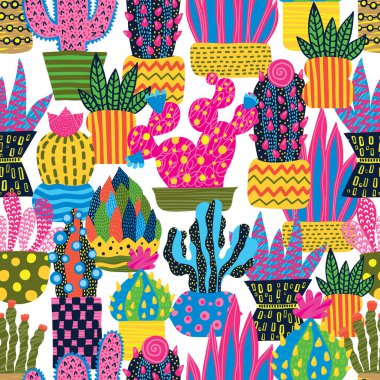 Şirin kaktüs. Renkli, pürüzsüz desen. Sonu gelmeyen desen seramik fayans, duvar kağıdı, muşamba, tekstil, web sayfası arka planı için kullanılabilir