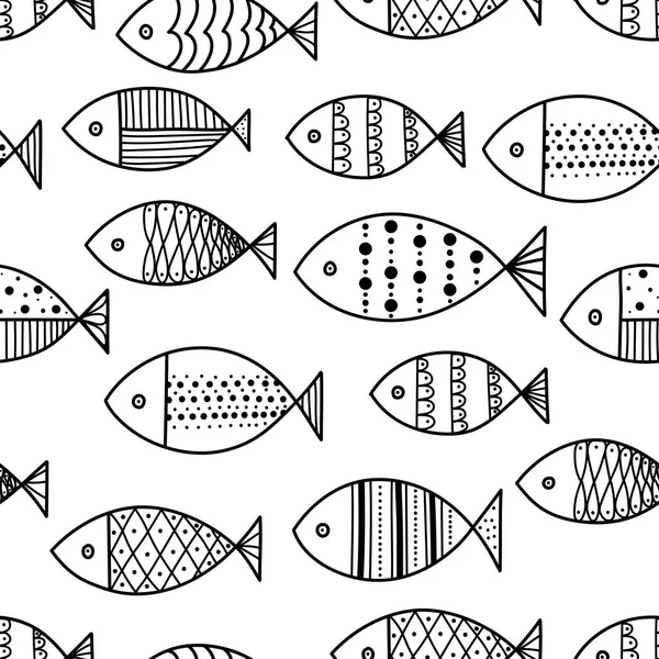 Мила Риба Дитяча Лінія Фону Безшовні Візерунки Може Використовуватися Текстильній — стоковий вектор