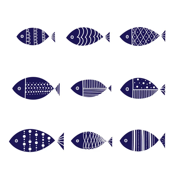 Peixe Decorativo Azul Conjunto Bonito — Vetor de Stock