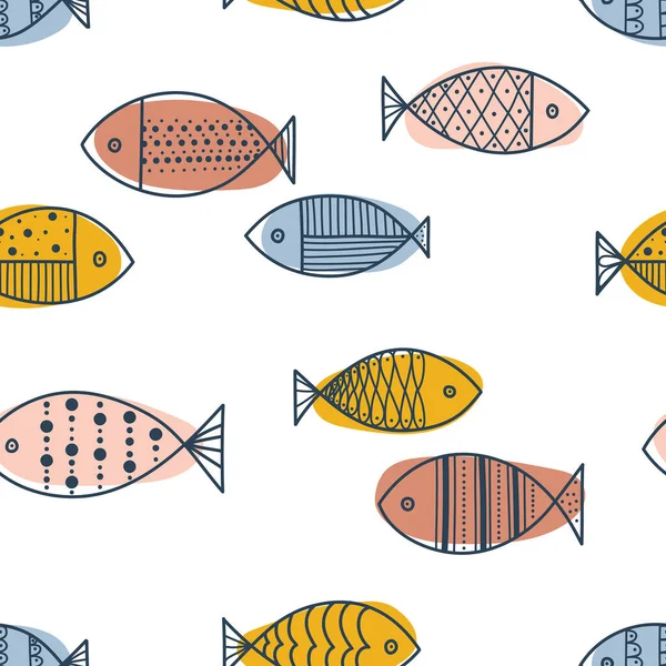 Ikan Garis Yang Lucu Pola Vektor Tak Berjahit - Stok Vektor