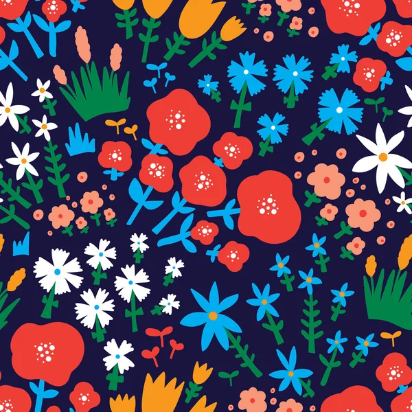 Niedliches Florales Nahtloses Muster Mit Frühlingsblume Vintage Blumen Illustration Vorlage — Stockvektor